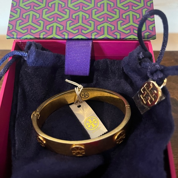 TORY BURCH Gold Tone Logo Bangle Bracelet - Picture 5 of 7